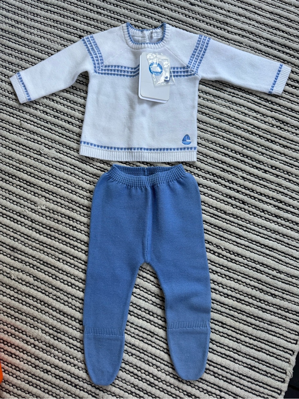 Brand New Mayoral Newborn White and Light Blue Knit Newborn Set